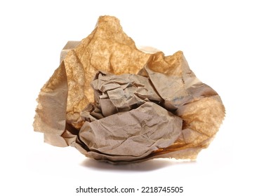 Crumpled Paper Ball, Bag For Pastry Isolated On White  