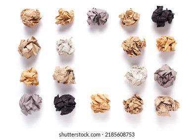 Crumpled paper balls at isolated white background. Inspiration creative idea concept