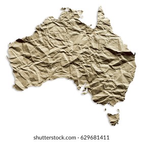 Crumpled Paper Map Of Australia Isolated On The White Background