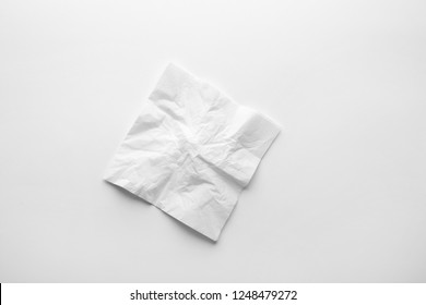 Crumpled Paper Napkin On White Background, Top View