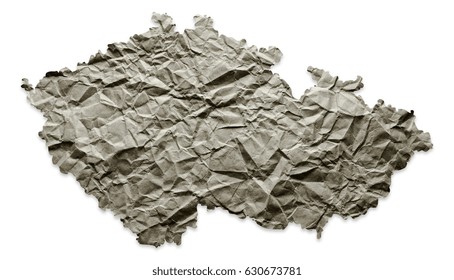 crumpled paper in shape of map of czech republic isolated on white background - Shutterstock ID 630673781
