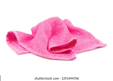 Crumpled pink towel, isolated on white background
