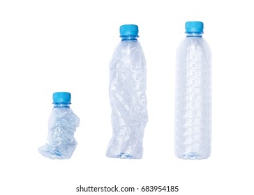 Crumpled plastic bottle. Plastic bottle isolated on white background. Object with clipping path