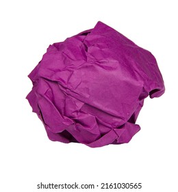 Crumpled Purple Paper Ball Isolated On The White Background