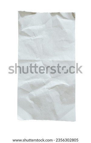 Crumpled receipt paper on white background with clipping path