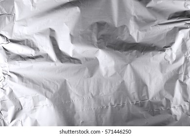 Crumpled Silver Aluminum Foil Background, Abstract Texture