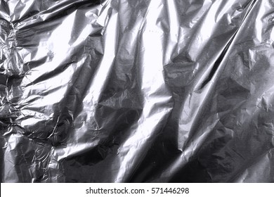 Crumpled Silver Aluminum Foil Background, Abstract Texture