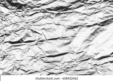 Crumpled Silver Aluminum Foil Background, Abstract Texture