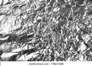 Crumpled Silver Aluminum Foil Background, Abstract Texture