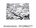 Crumpled square-shaped aluminum foil. white background