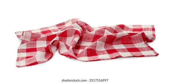 Crumpled tablecloth with checkered pattern isolated on white