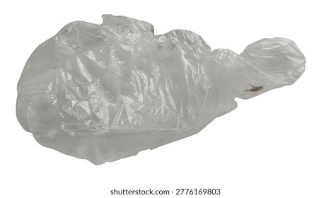 A crumpled, translucent plastic bag viewed from above with slight texture details visible on its surface.