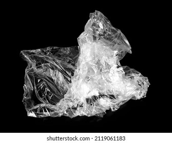 Crumpled Transparent Plastic Bag On Black  