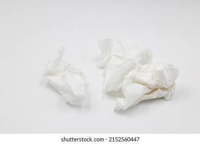 Crumpled White Paper Used Napkins Isolated On A White Background