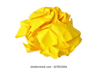 Crumpled Yellow Paper Ball Isolated On White