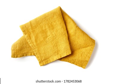 Crumpled Yellow Textile Napkin On White