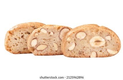 Crunchy biscotti with hazelnuts and almonds isolated on white