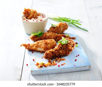 Crunchy Chicken Bites With Yogurt Dip.