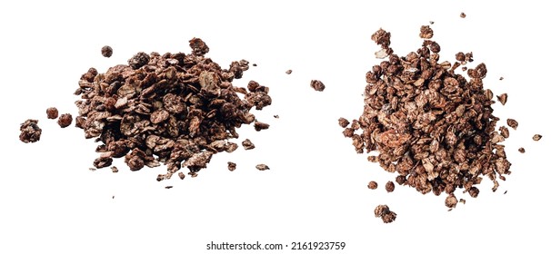 Crunchy Chocolate Granola Pile Isolated On White Background.