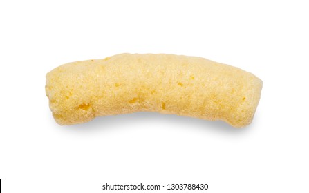 Crunchy corn puffs, pufuleti isolated over white. Romanian snack made from expanded corn.