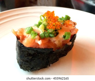 Crunchy Sushi On White Plate