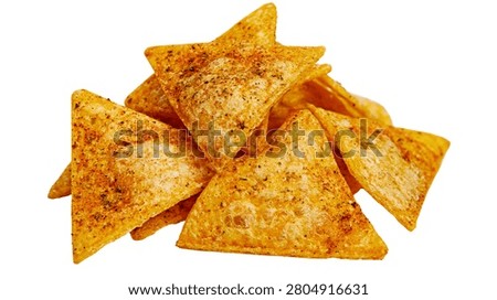 Crunchy triangular corn tortilla chips seasoned with spicy chili powder