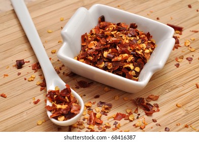 Crushed Chili Pepper In A White Bowl