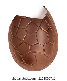 Crushed Chocolate Easter egg isolated on white background, close up. Milk chocoate top view