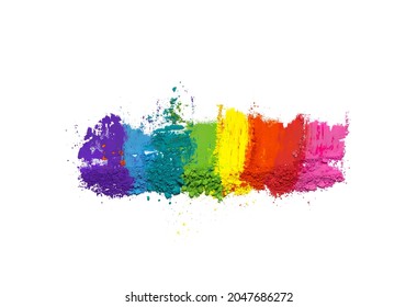 Crushed cosmetic pigment powder isolated on white background. Colors of the rainbow. 