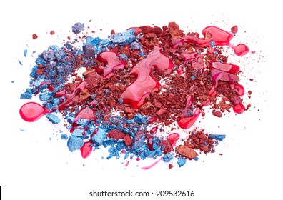 Crushed Eye Shadow With Red Nail Polish Isolated On White Background