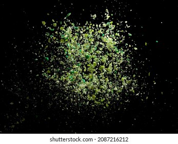 Crushed Green Pistachio Explosion On Black Background