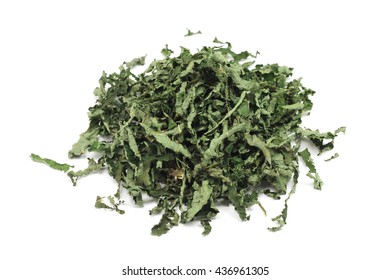 The Crushed Peppermint Leaves On A White Background