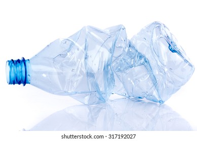 Crushed Plastic Bottle, Isolated On White