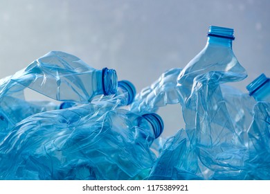 Crushed Plastic Bottles Heap Ready For Recycling