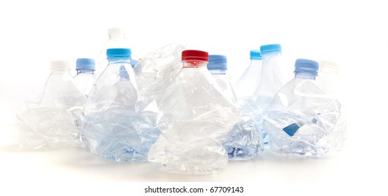 Crushed Plastic Bottles On White Background Stock Photo 67709143 ...