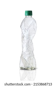 Crushed Plastic Oil Bottle On White Background