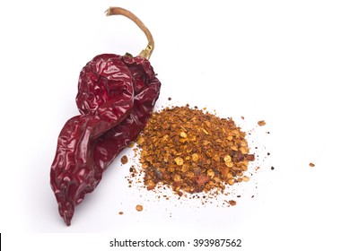 Crushed Red Pepper Pile On White Background