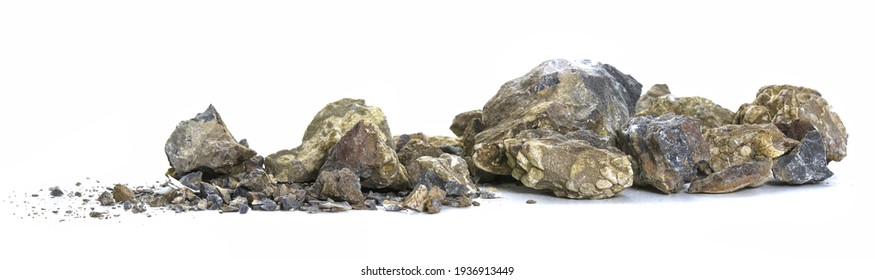 Crushed stones isolated white background