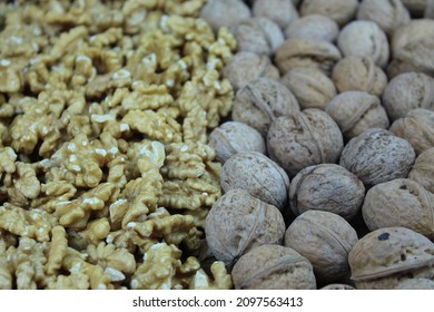 Crushed Walnuts And Walnuts With Shells