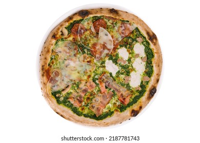 Crust Broccoli Base Low Carbs Keto Pizza With Salami, Avocado