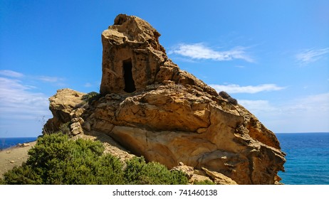 Crusted Door On Big Rock, Trek To Ramla Bay Beach, Gozo, Malta