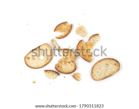 Crusty bread bruschetta. Sliced bruschetta on white background. 