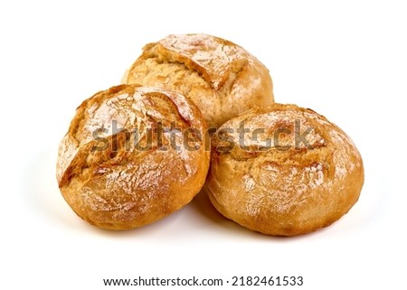 Crusty round bread rolls, isolated on white background