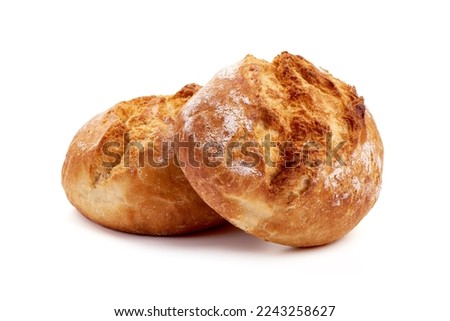 Crusty round bread rolls, isolated on white background