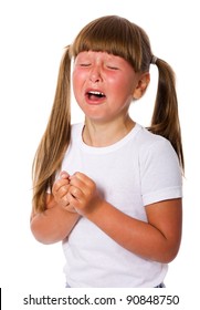 Crying Aloud Child With Moody Face Isolated On White