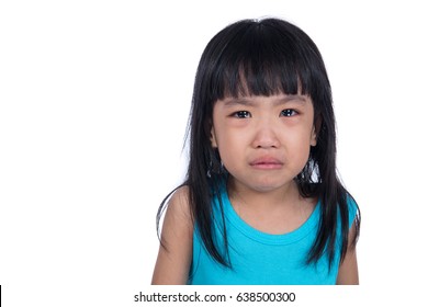 Crying Asian Chinese little girl in isolated white background