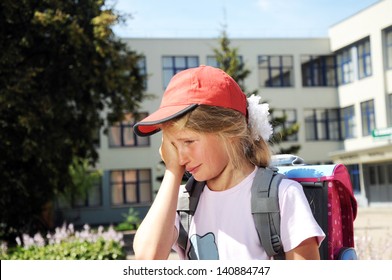 Crying Girl In Front Of The School