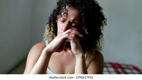 Crying Hispanic Woman Feeling Sad And Hopeless