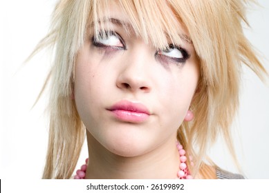 Crying Teenage Girl Looking Up Closeup Portrait