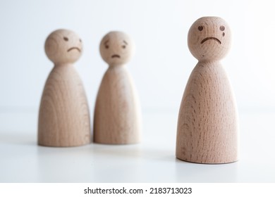 Crying And Worried Facial Expressions, Crying Pawn In The Front And Unhappy Ones In The Back, Concept Idea For Concerned Family Or Friend Group Members, Selective Focus And White Background.